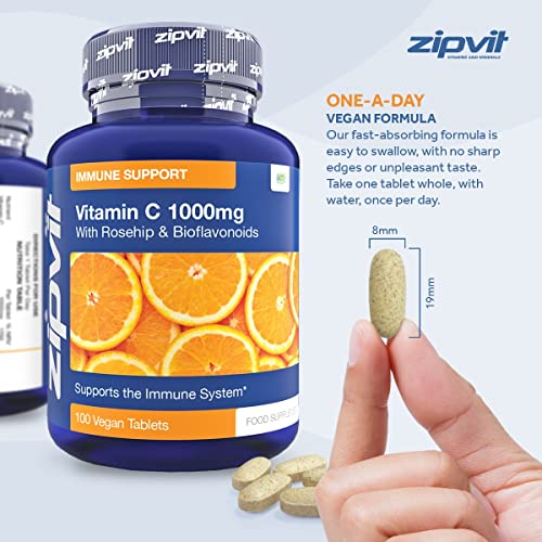 Vitamin C 1000mg with Bioflavonoids, 100 Vegan Tablets. Supports The Immune System. Contributes to a Reduction in Tiredness and Fatigue.