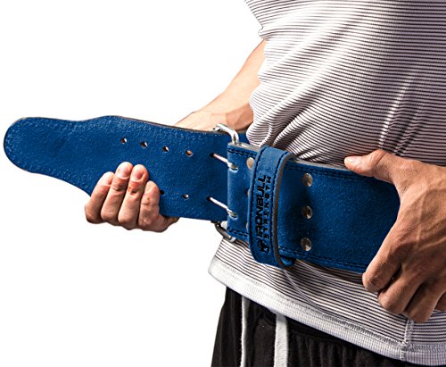 Iron Bull Strength PowerLifting Belt/Weight Lifting Belt - 10mm Double Prong - 4-inch Wide - Advanced Back Support for Weightlifting and Heavy Power Lifting (Blue, Large)