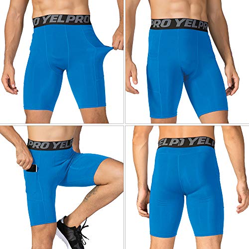 Lixada Men's Compression Shorts Pants Sports Baselayer Tights Active Workout Underwear Leggings with Pockets - - S
