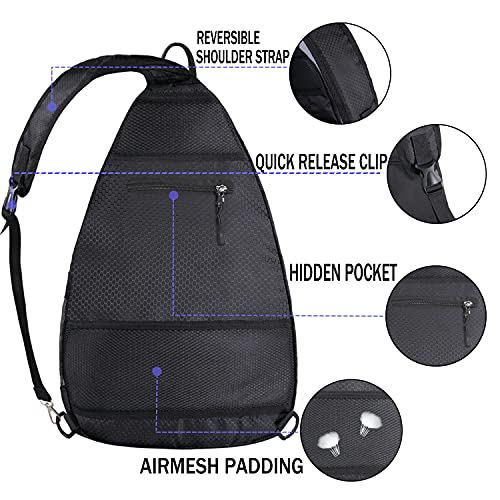 Dofilachy Pickleball Bag | Sling Bags - Reversible Crossbody Sling Backpack for Pickleball Paddle, Tennis, Pickleball Racket and Travel for Women Men (Black)