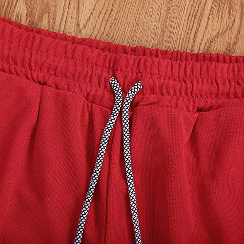 Men's 2-in-1 Running Shorts Lightweight Quick Dry Athletic Gym Workout Shorts with Towel Loop(Red M)