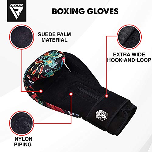 RDX Women Boxing Gloves for Training Muay Thai Flora Skin Ladies Mitts for Sparring, Fighting, Kickboxing Good for Punch Bag, Focus Pads and Double End Ball Punching