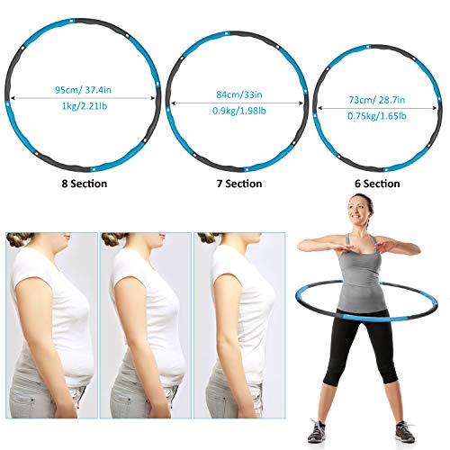 DOFLY Hula Hoop Weighted 1.2kg (2.65lbs) Foam Padded Hula Hoop For Fitness Exercise Weight Loss Adjustable Width 28.7-37.4in Detachable Portable For Children Adults With Ruler…