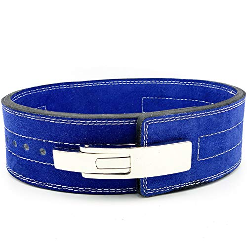 2FIT Cow Hide Leather Gym Weight Lifting Lever Buckle Power Belt Fitness Exercise Bodybuilding Powerlifting (blue, large)