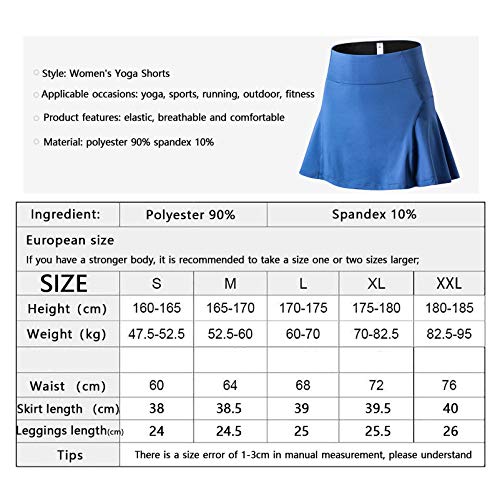 GYDD Women's High-waist Sports Skirt Pants Yoga Fitness Tennis Skirt Lining Anti-light Running Quick-drying Short Skirt blue-M