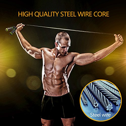 Skipping Rope, Gritin Speed Jump Rope Soft Memory Foam Handle Tangle-free Adjustable Rope&Rapid Ball Bearings Fitness Workouts Fat Burning Exercises Boxing for Adults, Kids - Length Adjuster Included.