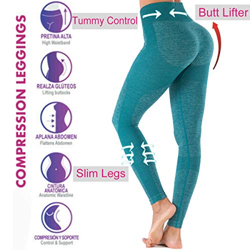 DODOING Gym Leggings Women High Waisted Seamless Yoga Leggings Ultra Stretch Fitness Workout Running Leggings Yoga Pants, 1 Green, M