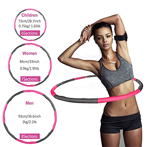 Funstorm Weighted Hula Hoops 6-8 Sections Detachable Adjustable 0.64kg（1.41lbs） For Home Fitness Hula Hoops For Belly Shaping Adults, Kids for fun,Wavy Design Soft Padding