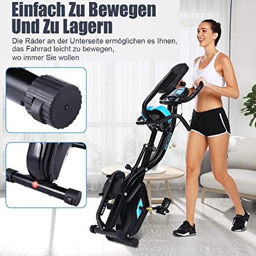 ANCHEER Exercise Bike with App Connection F-Bike, Support Weight 125 kg, Foldable Exercise Bike, X-Bike, 10-Level Adjustable Magnetic Resistance, Bicycle Trainer, Hand Pulse Sensors, Black, L, (5568)