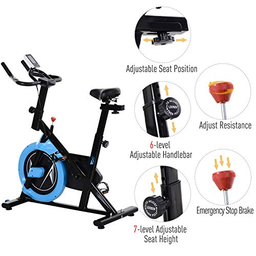 HOMCOM Exercise Bike, Stationary Belt Drive Bicycle, Resistance Adjustable with LCD Monitor, Indoor Cycling Bike for Home Gym Cardio Workout