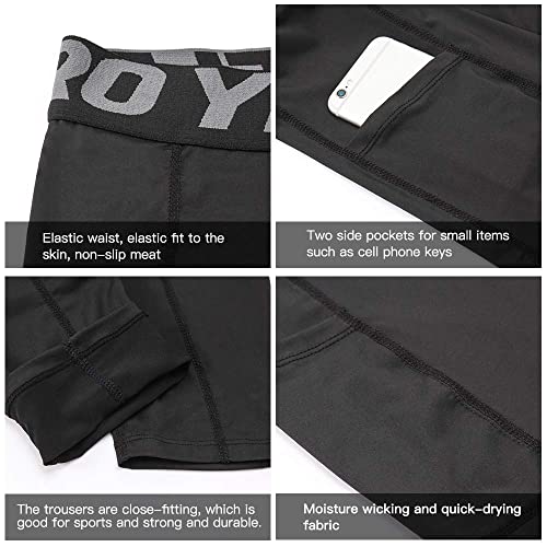 YUSHOW Compression Shorts Mens 3 Pack Sports Anti-Chafing Underwear Base Layer Shorts Quick Dry Running Shorts with Phone Pockets Cycling Tights for Workout Athletic Rugby Short Protect Leg Skin