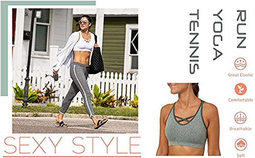 ANGOOL Padded Sports Bra Wirefree Mid Impact Yoga Bras Unique Cross Back Strappy for Gym Yoga - Gym Store