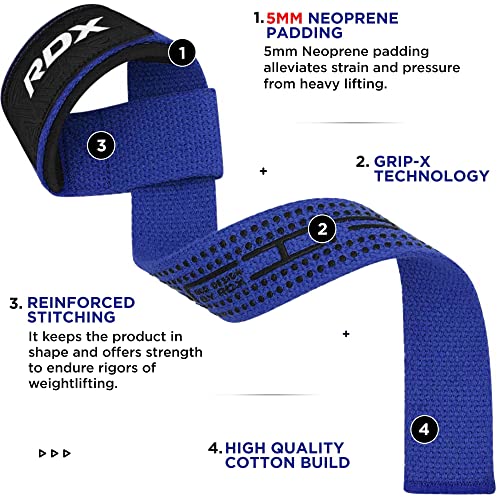 RDX Weight Lifting Straps,Powerlifting Deadlifting, Anti Slip 60CM Hand Bar Grip, 5MM Neoprene Wrist Support, Heavy Duty Weightlifting Bodybuilding Workout, Strength Training Gym Fitness, Men Women