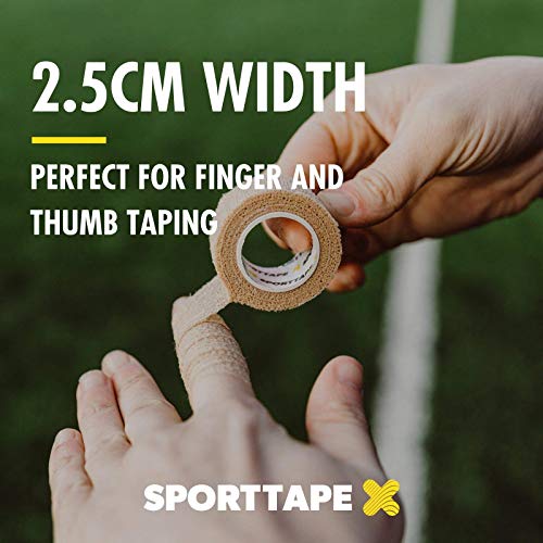 6 Rolls SPORTTAPE Cohesive Compression Bandage - 2.5cm x 4.5m - Beige - Self-Adhesive, Vet Tape, Thumb Tape, Coban Cohesive Wrap, Goalkeeper Finger Tape