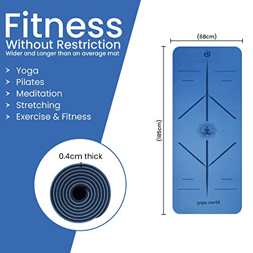Yoga World Alignment Yoga Mat - Non-Slip & Anti-Skid TPE Rubber Underside - Soft, Thick & Durable Exercise Equipment for Pilates & Home Workout - Floor Cushion 185 x 68 x 0.4cm