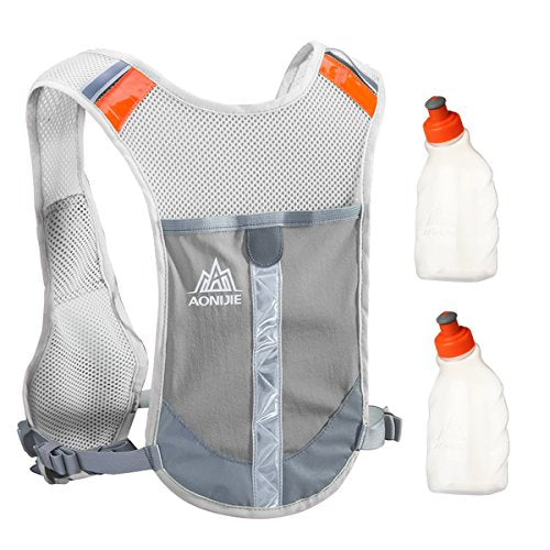 Geila Outdoors Sport Marathoner Race Hydration Pack Hydration Vest Backpack with 2 Water Bottles for Trailrunning, Marathon (Gray)
