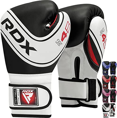 RDX Kids Boxing Gloves, 6oz 4oz Junior Training Mitts, Maya Hide Leather Ventilated Palm, Muay Thai Sparring MMA Kickboxing, Punch Bag Speed Ball Focus Pads Punching Workout, Youth Games Fun (Black, 6 oz)