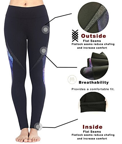 Sugar Pocket Womens Athletic Pants Workout Yoga Leggings Fitness Tights, M, Black/Galaxy Blue