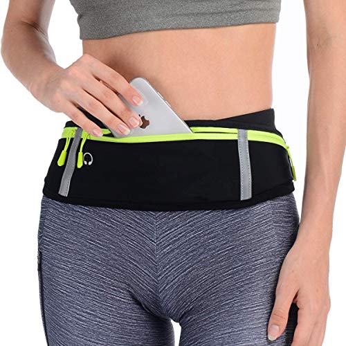 LocoJoy Best Comfortable Adjustable Running Belt with Reflective Strip that Fit All Phone Models and Fit All Waist Sizes for Running, Workouts, Outdoor Sports, Training Money Belt & More,Black