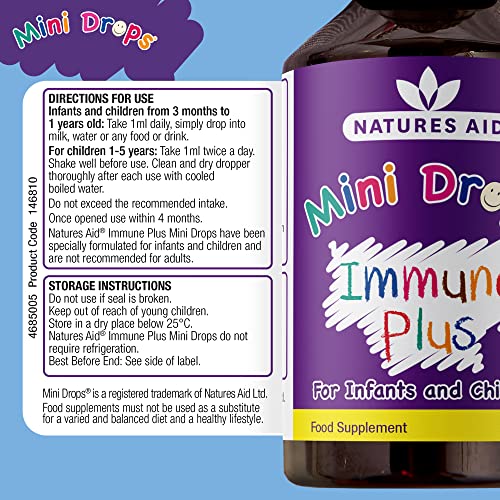 Natures Aid Immune Plus Mini Drops for Infants and Children, No Added Sugar, 50 ml (Pack of 1)