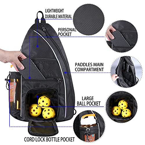 Dofilachy Pickleball Bag | Sling Bags - Reversible Crossbody Sling Backpack for Pickleball Paddle, Tennis, Pickleball Racket and Travel for Women Men (Black)