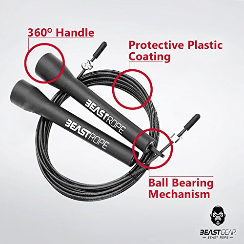 Beast Rope by Beast Gear – Speed Skipping Rope for Fitness, Conditioning & Fat Loss. Ideal for Crossfit, Boxing, MMA, HIIT, Interval Training & Double Unders