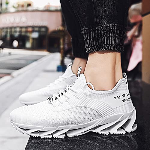 LIN&LE Men Walking Tennis Shoes Running Casual Lightweight Sport Sneakers Breathable Non-Slip Trainers Fitness Gym, White18, 9.5 UK
