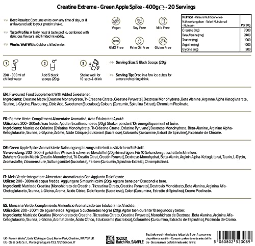 Protein Works - Creatine Extreme Powder, Creatine Formula, Premium Grade Supplement For Lean Muscle Growth, With Beta Analine, Green Apple Spike, 400 g