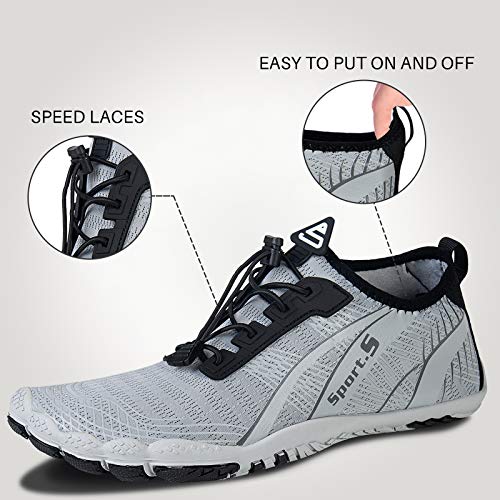 Barefoot Shoes Mens Women Water Shoes Trail Running Beach Water Trainers for Gym Swim Snorkeling Surfing(Grey, 11UK)