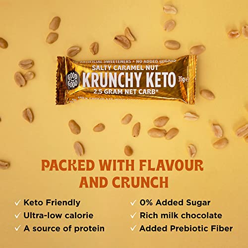 GOOD GOOD Krunchy Keto Bar Salty Caramel - No Added Sugar - High Fibre Low Carb Protein Bar - Suitable for Diabetics & Sugar Intolerant Individuals (15x35g)