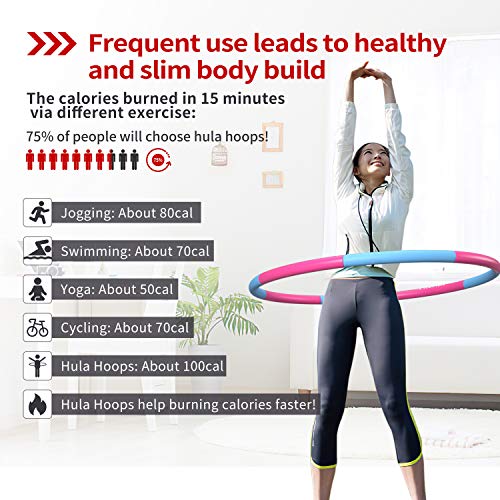 PROIRON Hula Hoop Weighted Fitness Exercise Hula Hoops for Adults Children Beginners Foam Padded 1.2kg 73-98cm Wide (Blue - Pink) Sports Detachable Hula Hoop