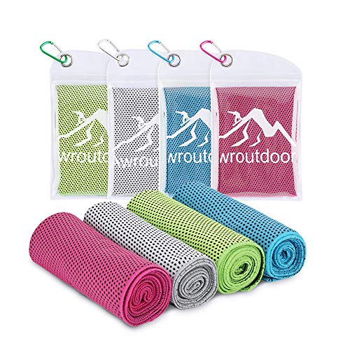 Awroutdoor Gym Ice Cooling Towels, 4 PCS Ice Sports Cool Cold Towel Quick Dry Bandana Neck Scarf for Yoga Golf Travel Gym Sports Camping Football Running Workout & Outdoor Sports