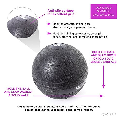 66fit Slam Ball - Black (15kg) Gym & Home Training for Workout, Strength Building, Resistance Training, Weight Loss