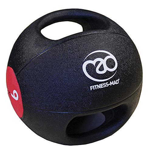 Fitness Mad Double Grip Medicine Ball | 7 Weights Available 4KG-10KG | Heavy Duty, Durable | Dual Handle | Functional Strength Training, Home Workouts, Fitness, Calisthenics and More