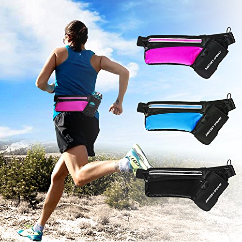 Running Waistpack with Water Bottle Holder, Fitness Waterproof Waist Belt Bag for Running, Cycling, Travelling, Hiking and Bum Bag Workout Pouch for iPhone Samsung Smartphones(No bottle)- Black