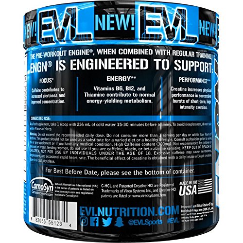 Evlution Nutrition ENGN Pre-Workout, Pikatropin-Free, Blue Raz, 30 Servings, Intense Pre-Workout Powder for Increased Energy, Power, and Focus