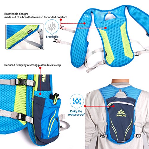 Geila Hydration Pack Backpack, Outdoors Sport Trail Marathoner Running Race Lightweight Hydration Vest with 2 Water Bottles (Blue)