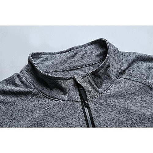 FELiCON Men's Zip Long Sleeve T-Shirt Quick Dry Warm-Up Sweatshirt Running Jogging Top Tee Jacket Men's Base Layer Sportswear Clothing (Light Gray, M)