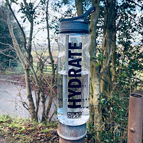 Polar Gear Water Tracker Bottle – Measure Hydration & Set Drinking Goals At Home Or On The Go – Leakproof, BPA Free & Dishwasher Safe – With Straw – For the Gym/Car & Outdoors – Black, 750ml