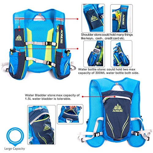 Geila Hydration Pack Backpack, Outdoors Sport Trail Marathoner Running Race Lightweight Hydration Vest with 2 Water Bottles (Blue)