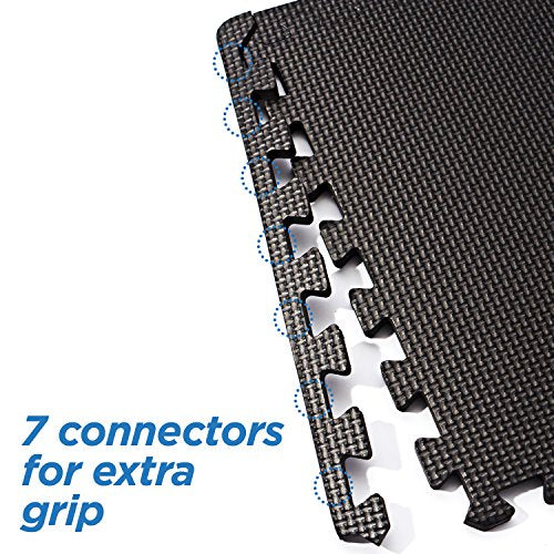 Interlocking Foam Floor Mats - Exercise Mat - Puzzle Mats With Borders - Black And White Rug - 16 Eva Foam Mats 1' x 1' x 3/8