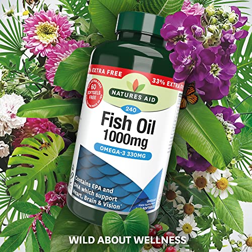 Natures Aid Fish Oil 1000mg | Omega 3 (180mg Epa & 120mg Dha) | Made In The Uk, 240 Softgels For The Price of 180, 240 Capsules