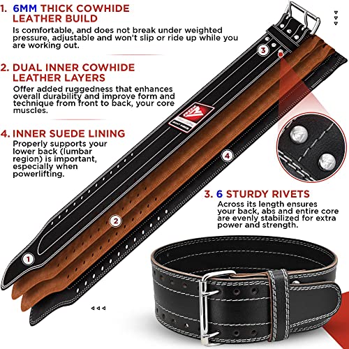 RDX Weight Lifting Belt for Men Women, IPL USPA Approved, 6mm Thick 100% Leather, 4” Powerlifting Back Support, Squat Deadlift Bodybuilding Exercise Fitness Gym Workout Strength Training up to 700 LBS
