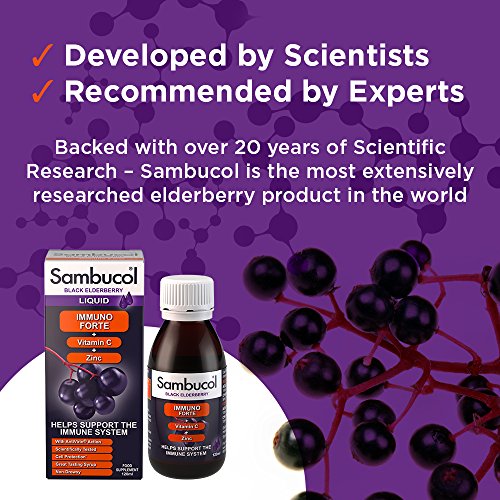 Sambucol Natural Black Elderberry Immuno Forte, Vitamin C, Zinc, Immune Support Supplement, 120 ml (Pack of 1)