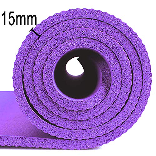 DSL Large 61 x 185cm Yoga Mat with Carry Handle 15mm Thick Non Slip Gym Exercise Fitness Pilates Workout Mat Black/Blue/Purple/Pink/Green/Red (Purple)