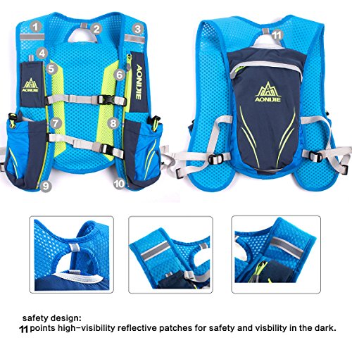 Geila Hydration Pack Backpack, Outdoors Sport Trail Marathoner Running Race Lightweight Hydration Vest with 2 Water Bottles (Blue)