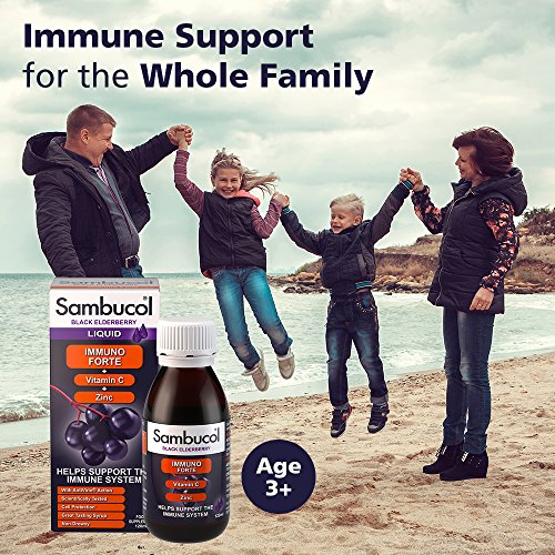 Sambucol Natural Black Elderberry Immuno Forte, Vitamin C, Zinc, Immune Support Supplement, 120 ml (Pack of 1)