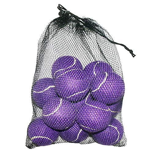 URBEST Tennis Balls, 12 Packs Training Tennis Balls Practice Balls for Novice Player, Pet Dog Playing Balls with Mesh Carry Bag (Purple)