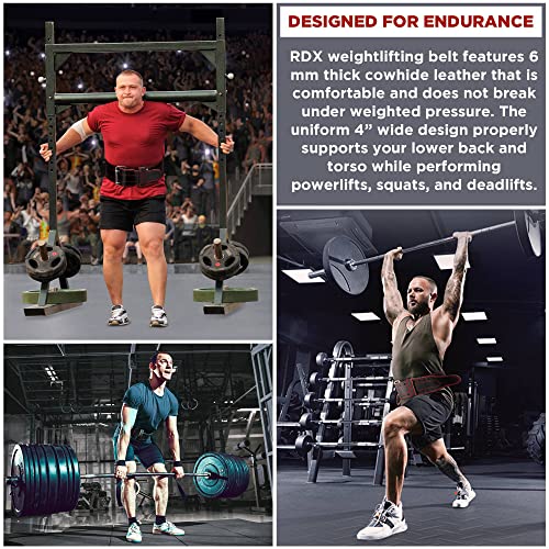 RDX Weight Lifting Belt for Men Women, IPL USPA Approved, 6mm Thick 100% Leather, 4” Powerlifting Back Support, Squat Deadlift Bodybuilding Exercise Fitness Gym Workout Strength Training up to 700 LBS