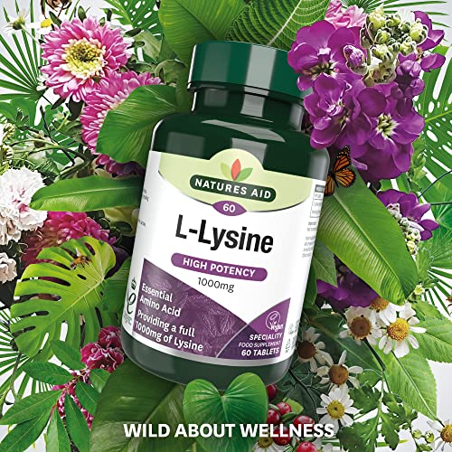 Natures Aid L-Lysine 1000 mg, High Potency Essential Amino Acid, Vegan, 60 Tablets
